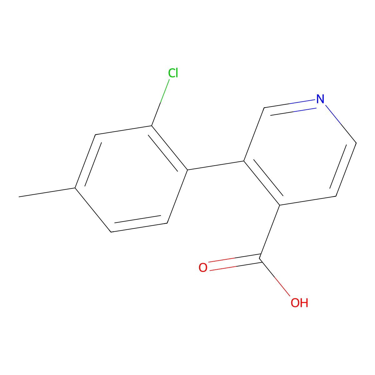 3-(2-Chloro-4-methylphenyl)pyridine-4-carboxylic acid molecular structure, CAS 1258625-26-1