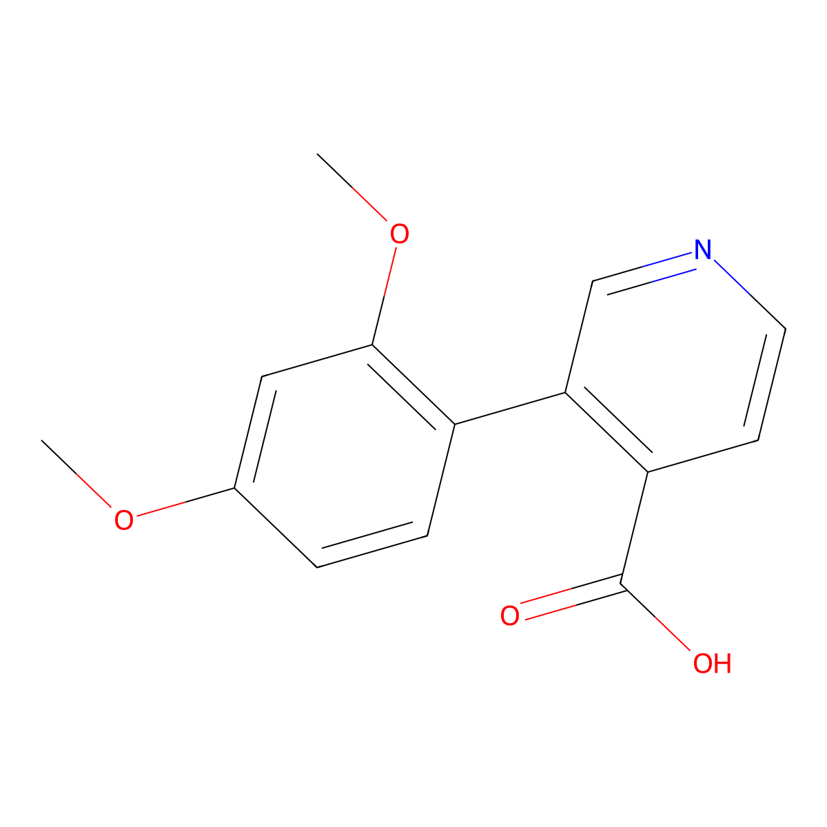 3-(2,4-Dimethoxyphenyl)pyridine-4-carboxylic acid molecular structure, CAS 1258626-03-7