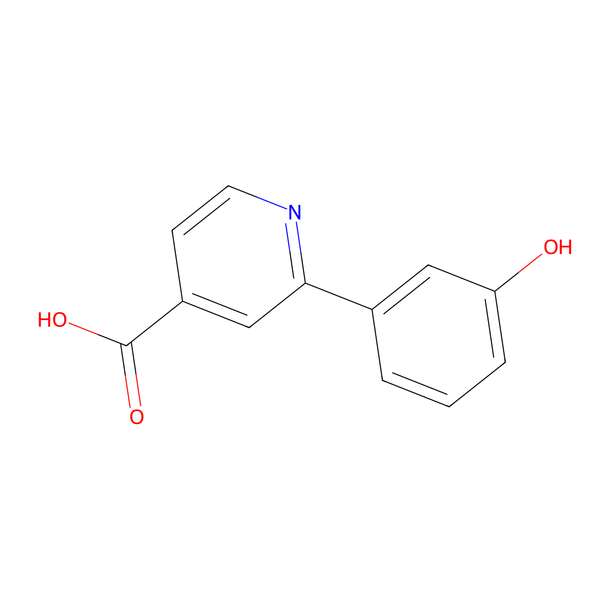2-(3-Hydroxyphenyl)isonicotinic acid molecular structure, CAS 1258629-11-6