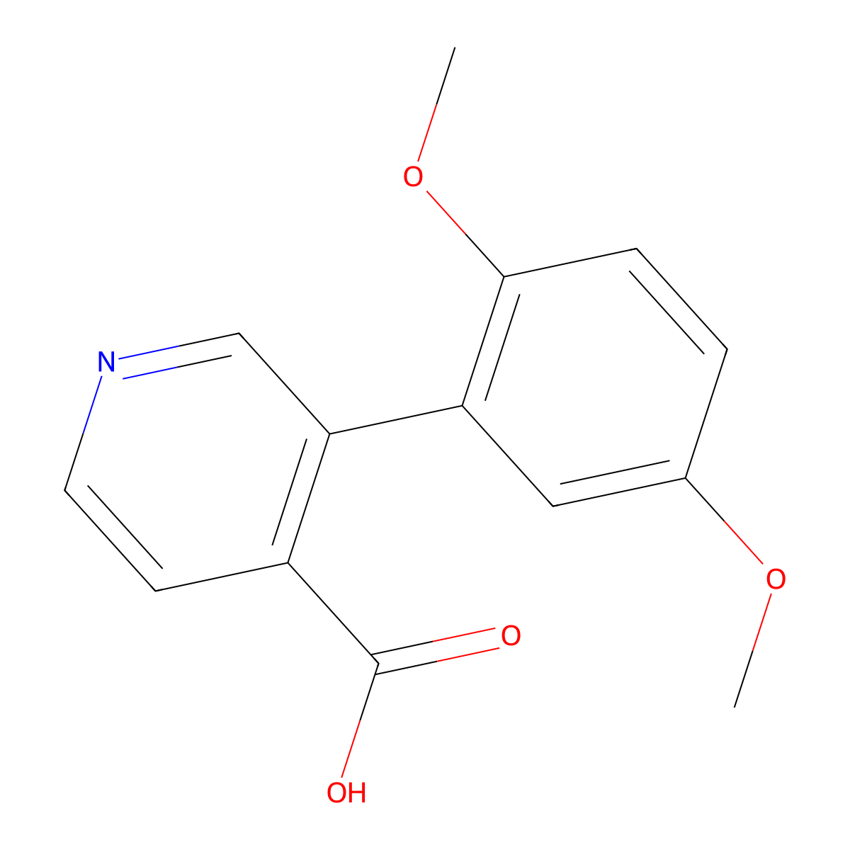 3-(2,5-Dimethoxyphenyl)pyridine-4-carboxylic acid molecular structure, CAS 1258635-08-3