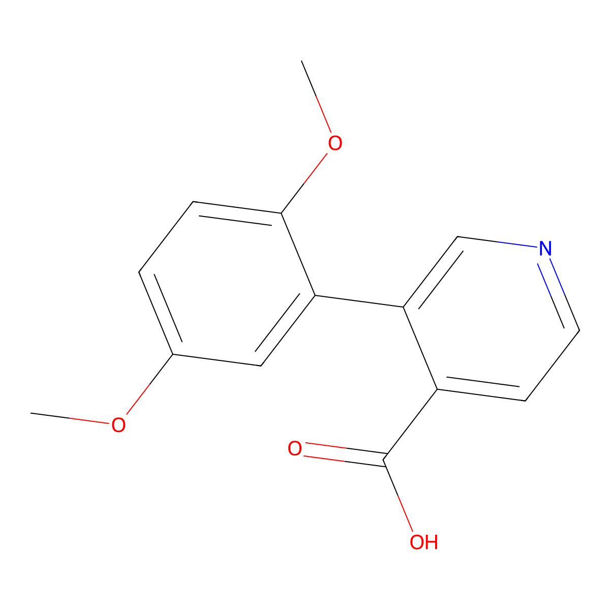 3-(2,5-Dimethoxyphenyl)pyridine-4-carboxylic acid molecular structure, CAS 1258635-08-3