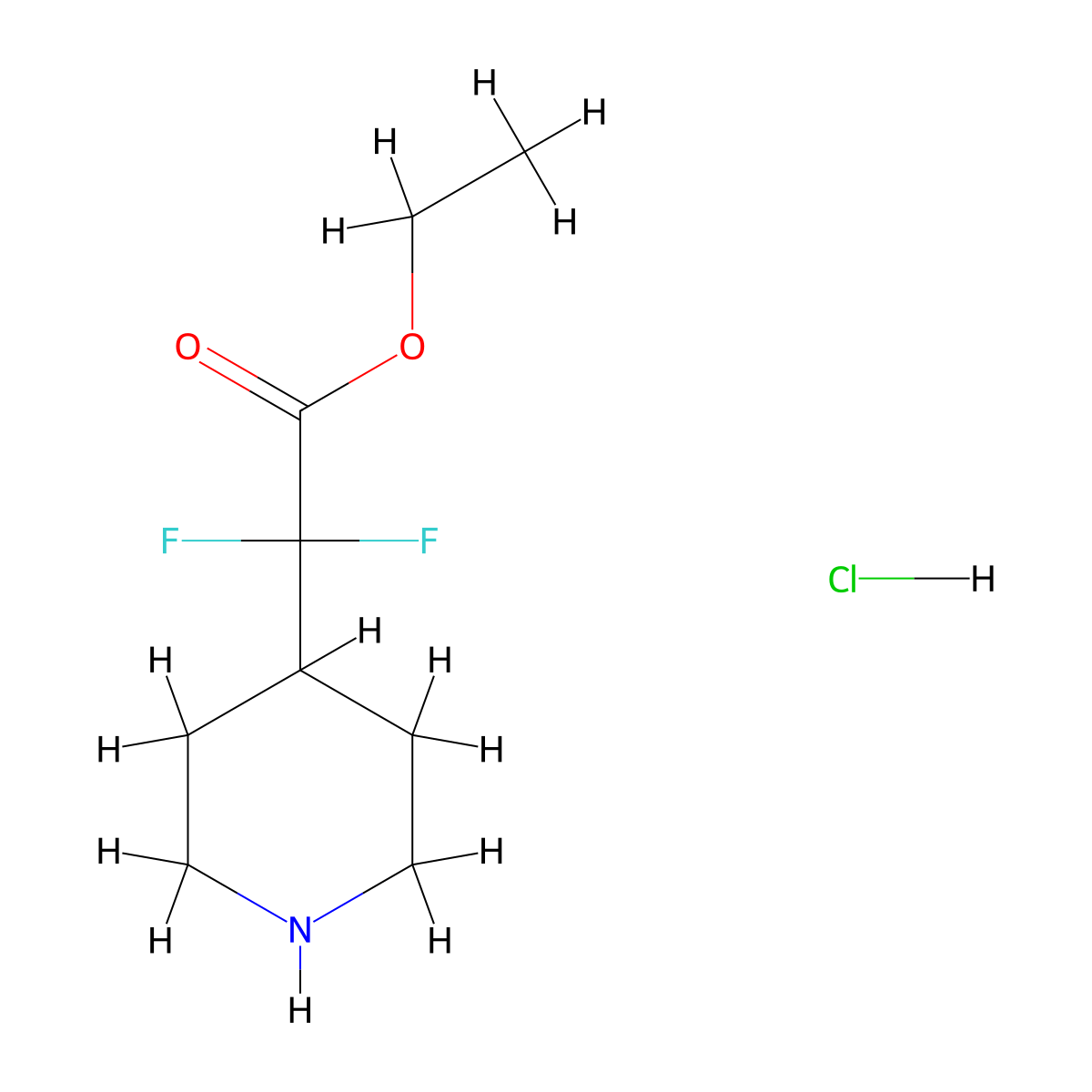 Ethyl 2,2-difluoro-2-(4-piperidyl)acetate;hydrochloride molecular structure, CAS 1258637-84-1