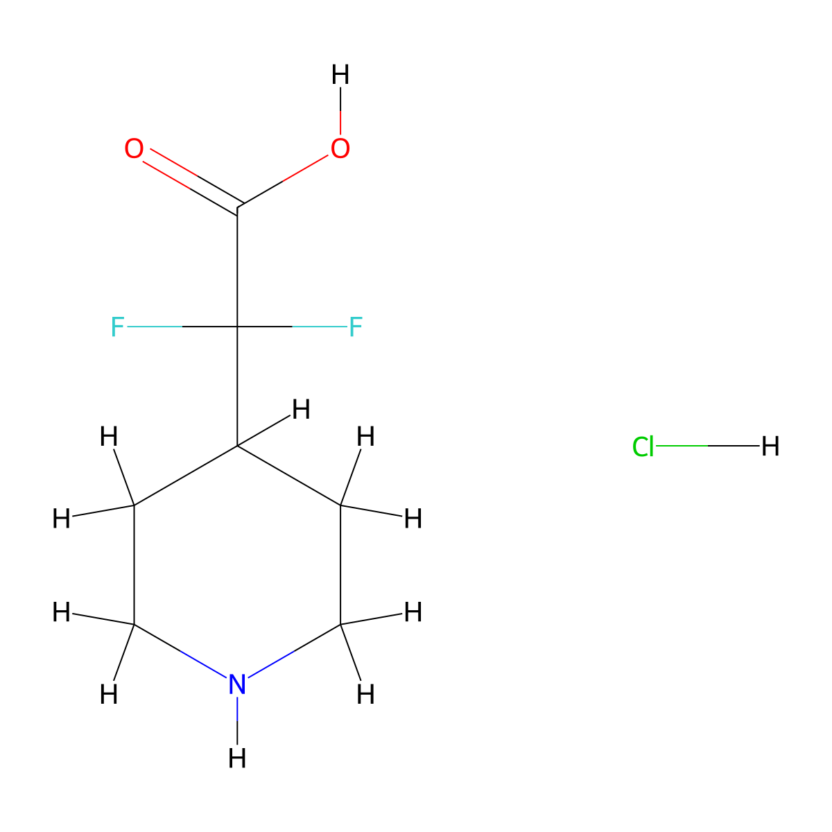 2,2-Difluoro-2-(piperidin-4-yl)acetic acid hydrochloride molecular structure, CAS 1258638-03-7