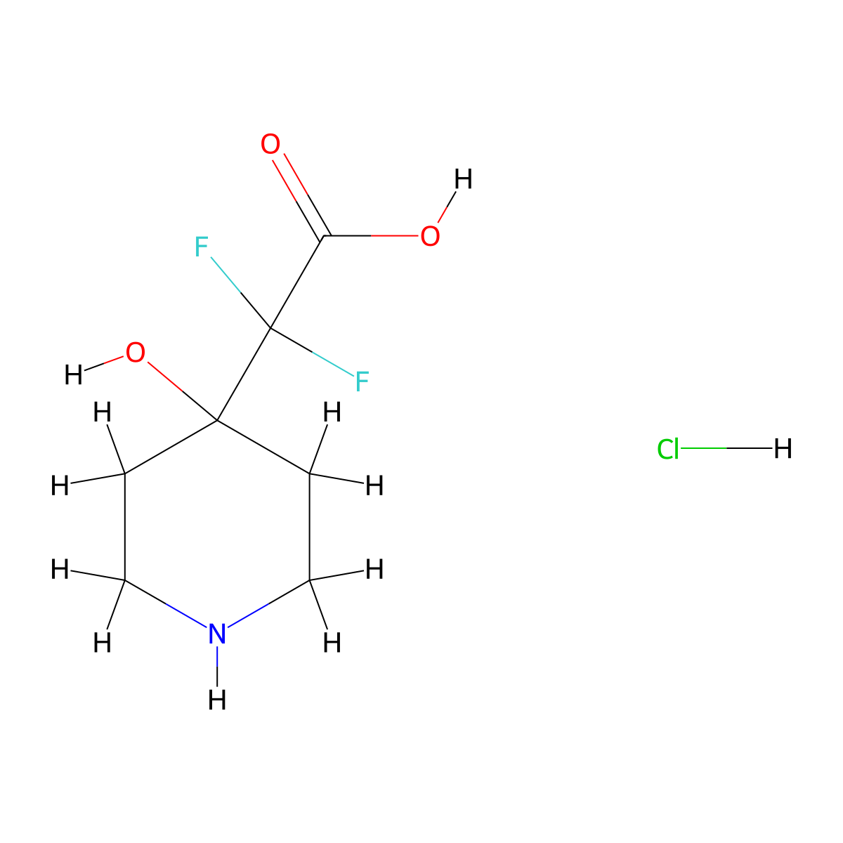 2,2-Difluoro-2-(4-hydroxypiperidin-4-YL)acetic acid hydrochloride molecular structure, CAS 1258638-18-4