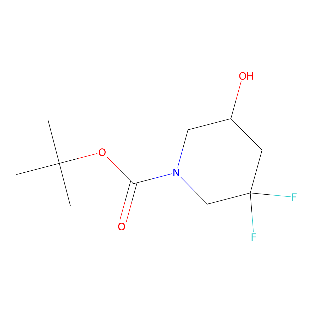 Tert-butyl 3,3-difluoro-5-hydroxypiperidine-1-carboxylate molecular structure, CAS 1258638-32-2