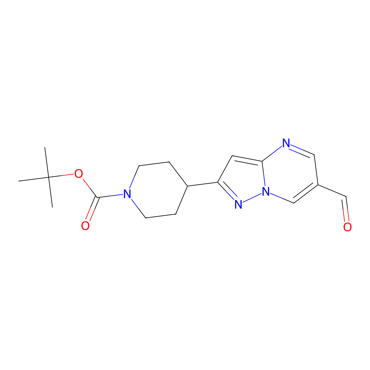 tert-Butyl 4-(6-formylpyrazolo[1,5-a]pyrimidin-2-yl)piperidine-1-carboxylate molecular structure, CAS 1258638-43-5