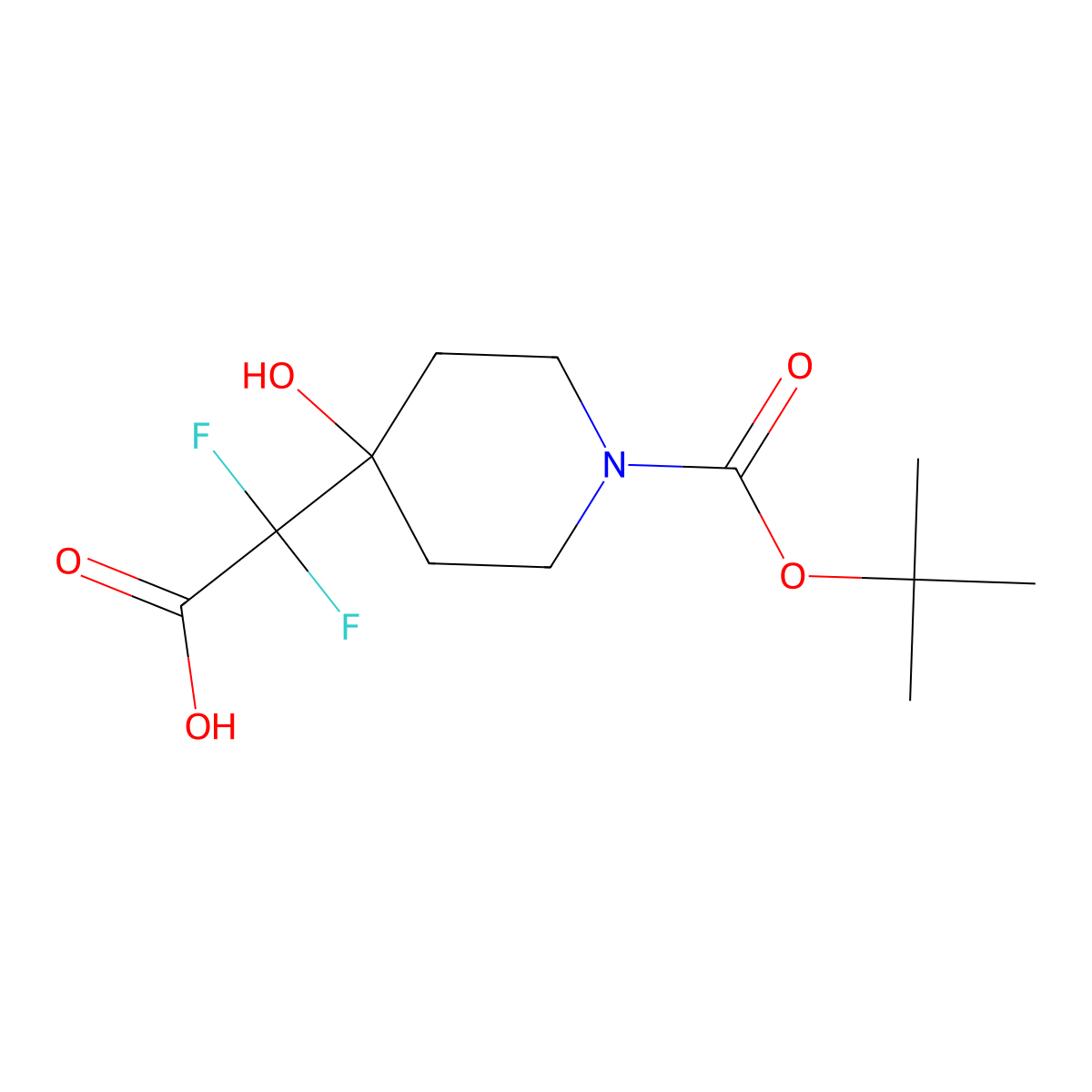 2-{1-[(Tert-butoxy)carbonyl]-4-hydroxypiperidin-4-yl}-2,2-difluoroacetic acid molecular structure, CAS 1258638-73-1