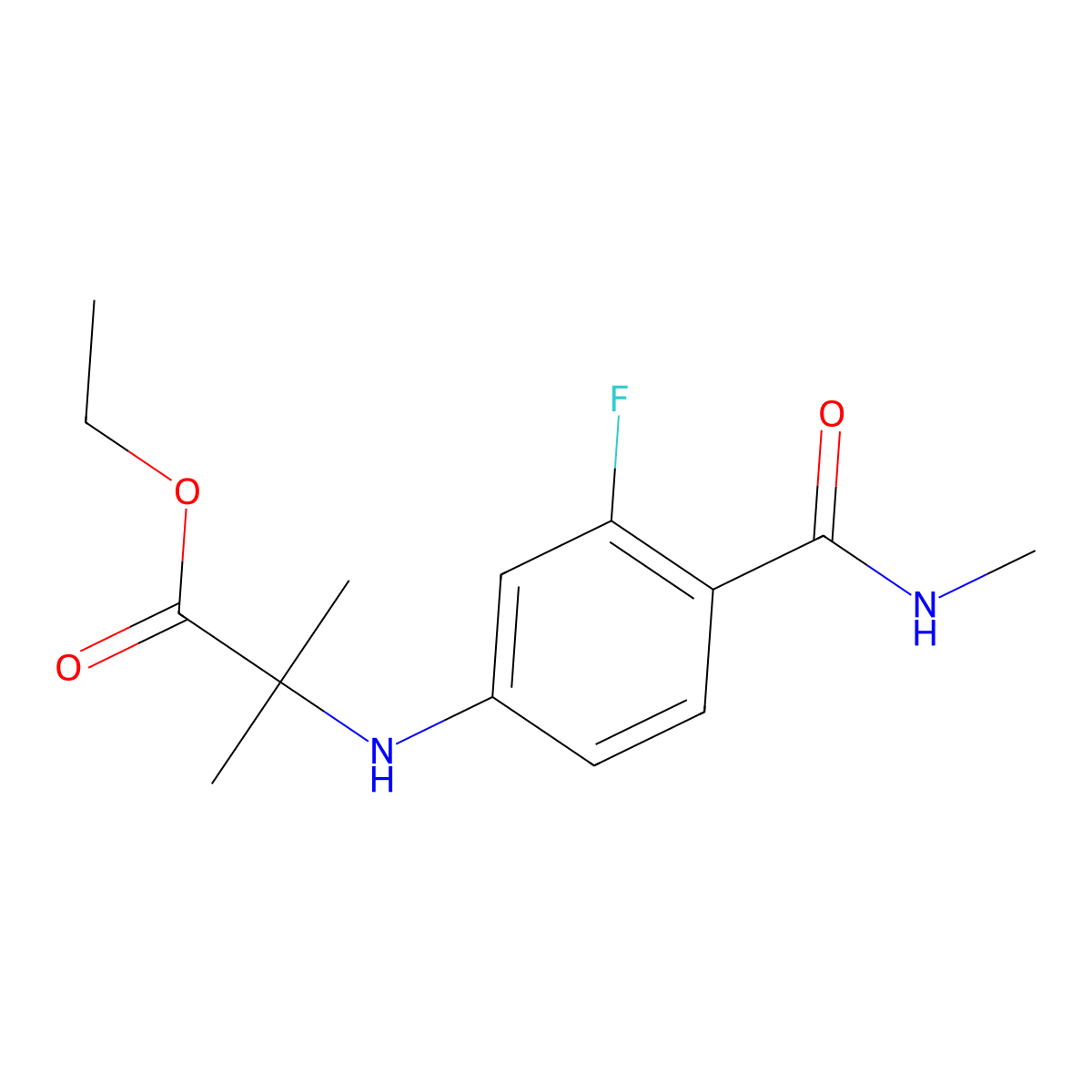 Ethyl 2-(3-fluoro-4-(methylcarbamoyl)phenylamino)-2-methylpropanoate molecular structure, CAS 1258638-92-4
