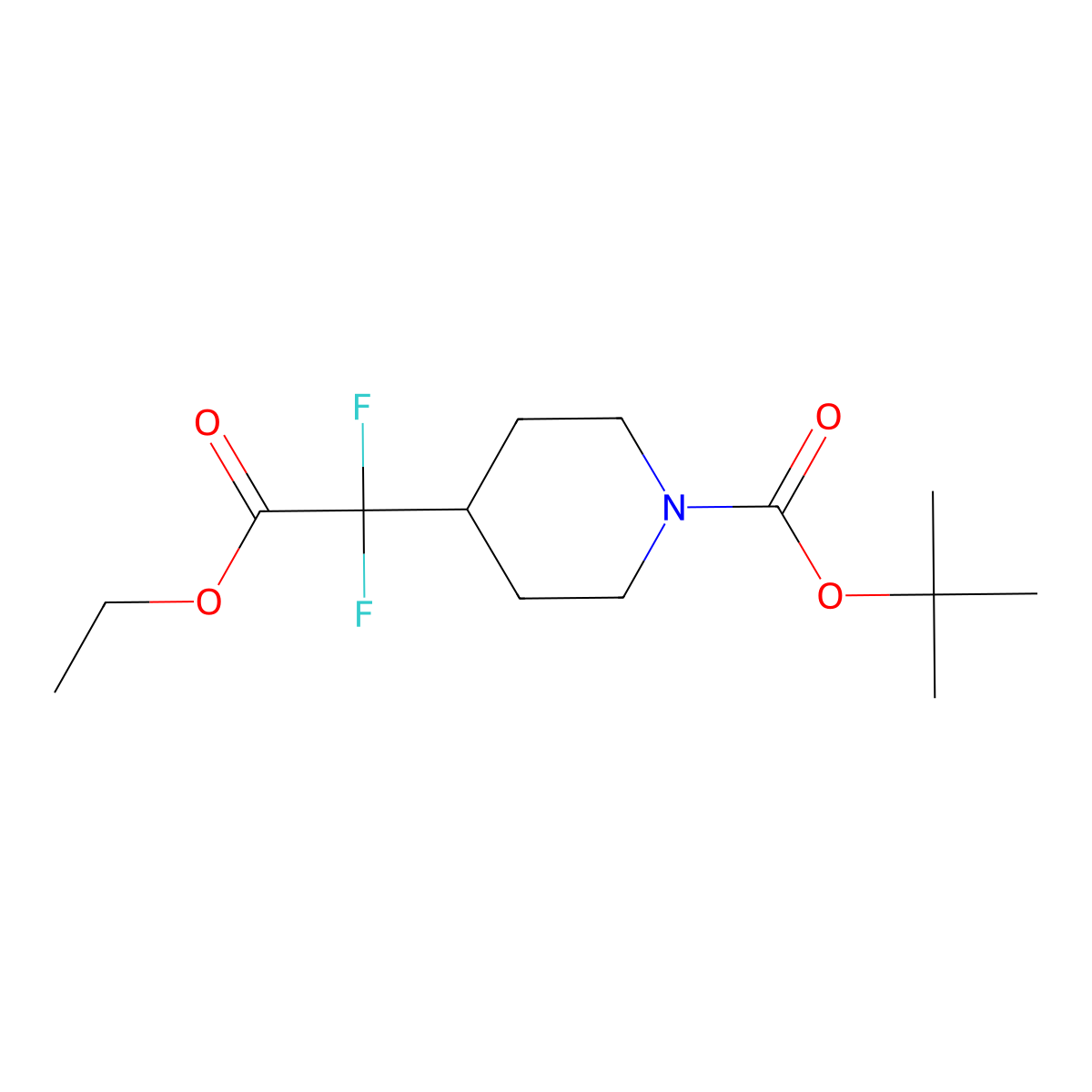Tert-butyl 4-(2-ethoxy-1,1-difluoro-2-oxoethyl)piperidine-1-carboxylate molecular structure, CAS 1258639-00-7