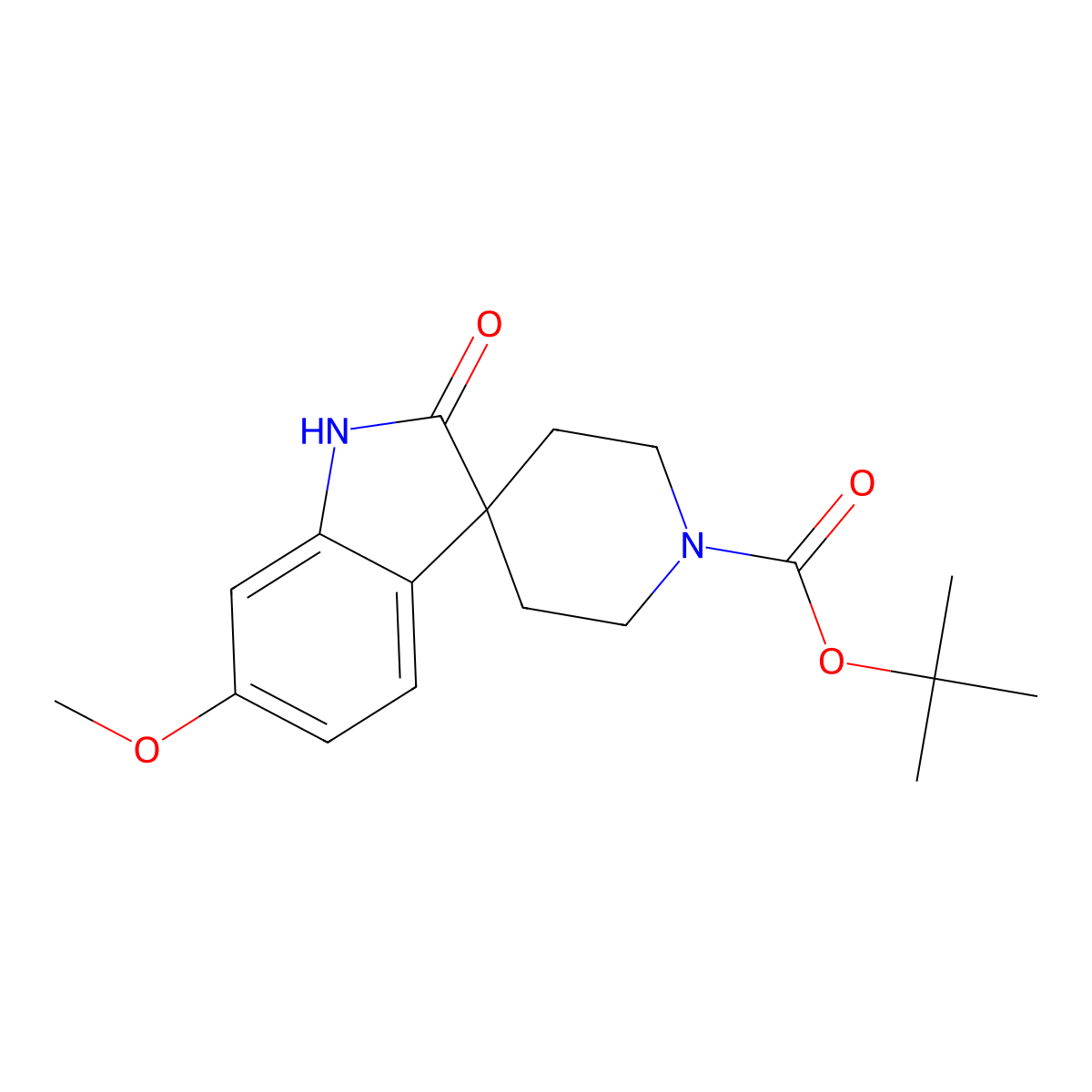 tert-Butyl 6-methoxy-2-oxospiro[indoline-3,4'-piperidine]-1'-carboxylate molecular structure, CAS 1258639-06-3