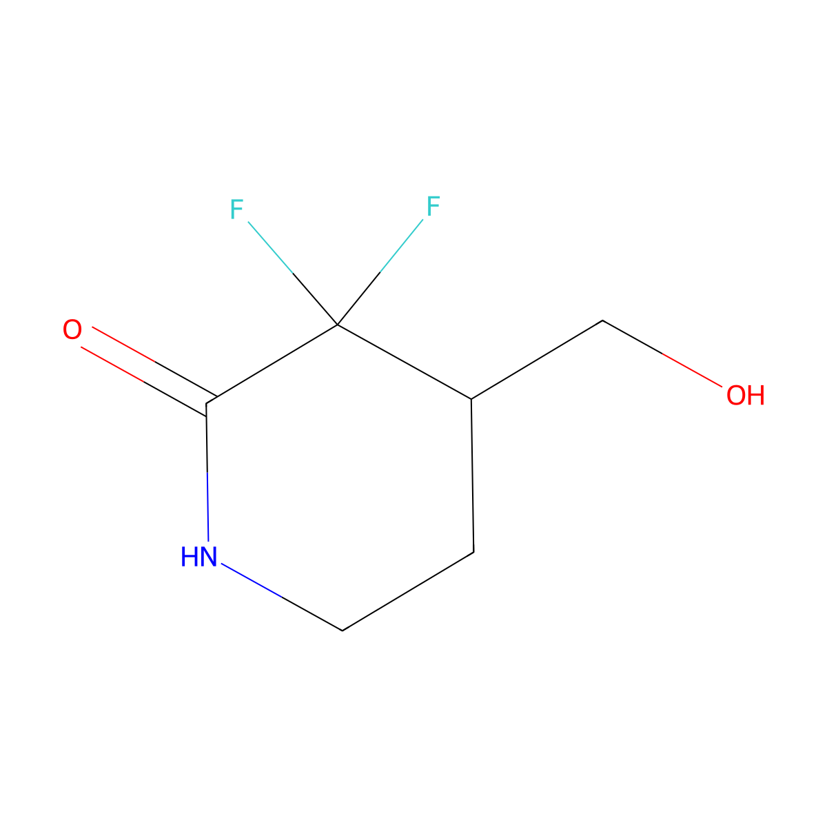 3,3-Difluoro-4-(hydroxymethyl)piperidin-2-one molecular structure, CAS 1258639-19-8