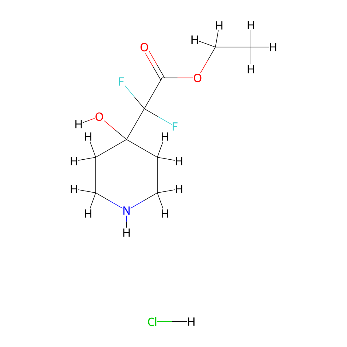Ethyl 2,2-difluoro-2-(4-hydroxypiperidin-4-YL)acetate hydrochloride molecular structure, CAS 1258639-20-1