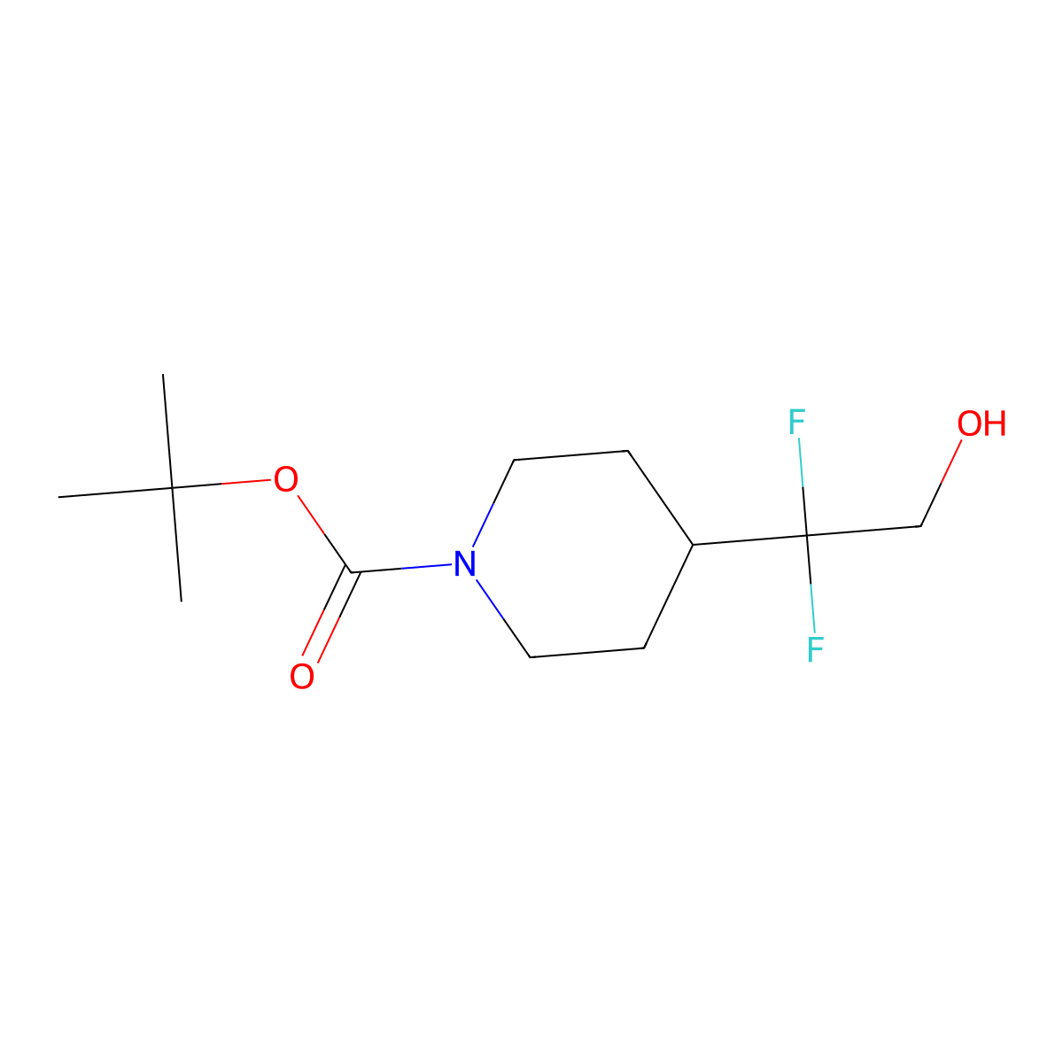 Tert-butyl 4-(1,1-difluoro-2-hydroxyethyl)piperidine-1-carboxylate molecular structure, CAS 1258639-21-2
