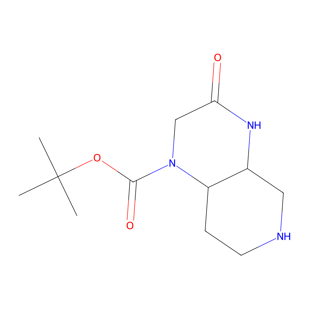 Tert-butyl 3-oxo-decahydropyrido[3,4-b]piperazine-1-carboxylate molecular structure, CAS 1258639-26-7