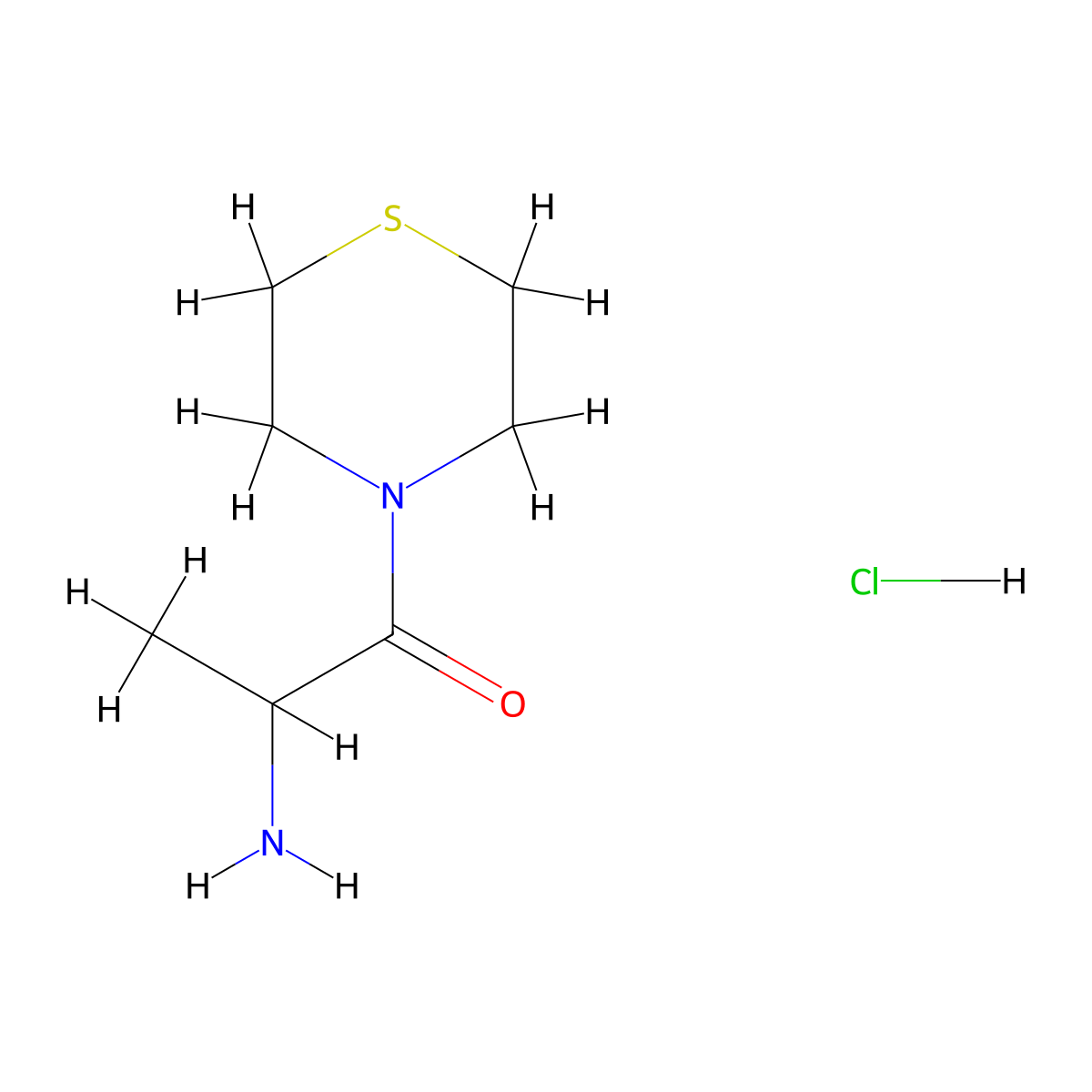2-Amino-1-(thiomorpholin-4-yl)propan-1-one hydrochloride molecular structure, CAS 1258639-30-3