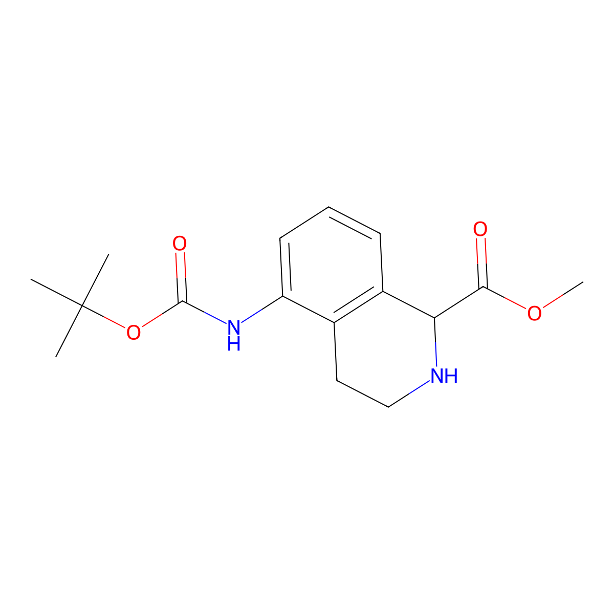 Methyl 5-{[(tert-butoxy)carbonyl]amino}-1,2,3,4-tetrahydroisoquinoline-1-carboxylate molecular structure, CAS 1258639-31-4