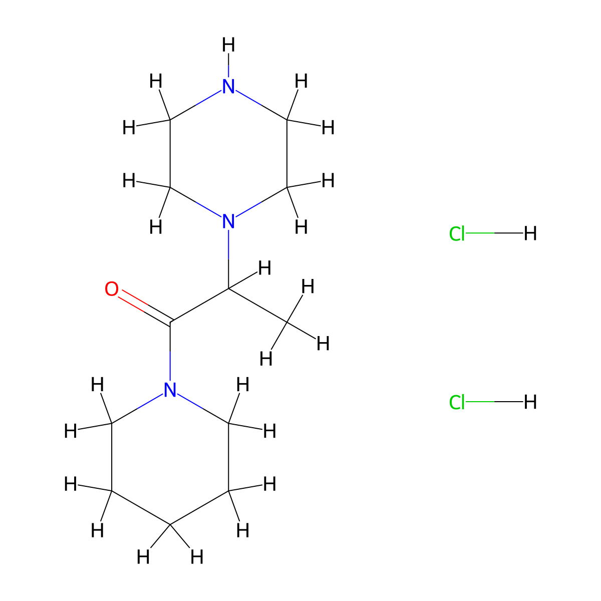 2-(Piperazin-1-yl)-1-(piperidin-1-yl)propan-1-one dihydrochloride molecular structure, CAS 1258639-33-6