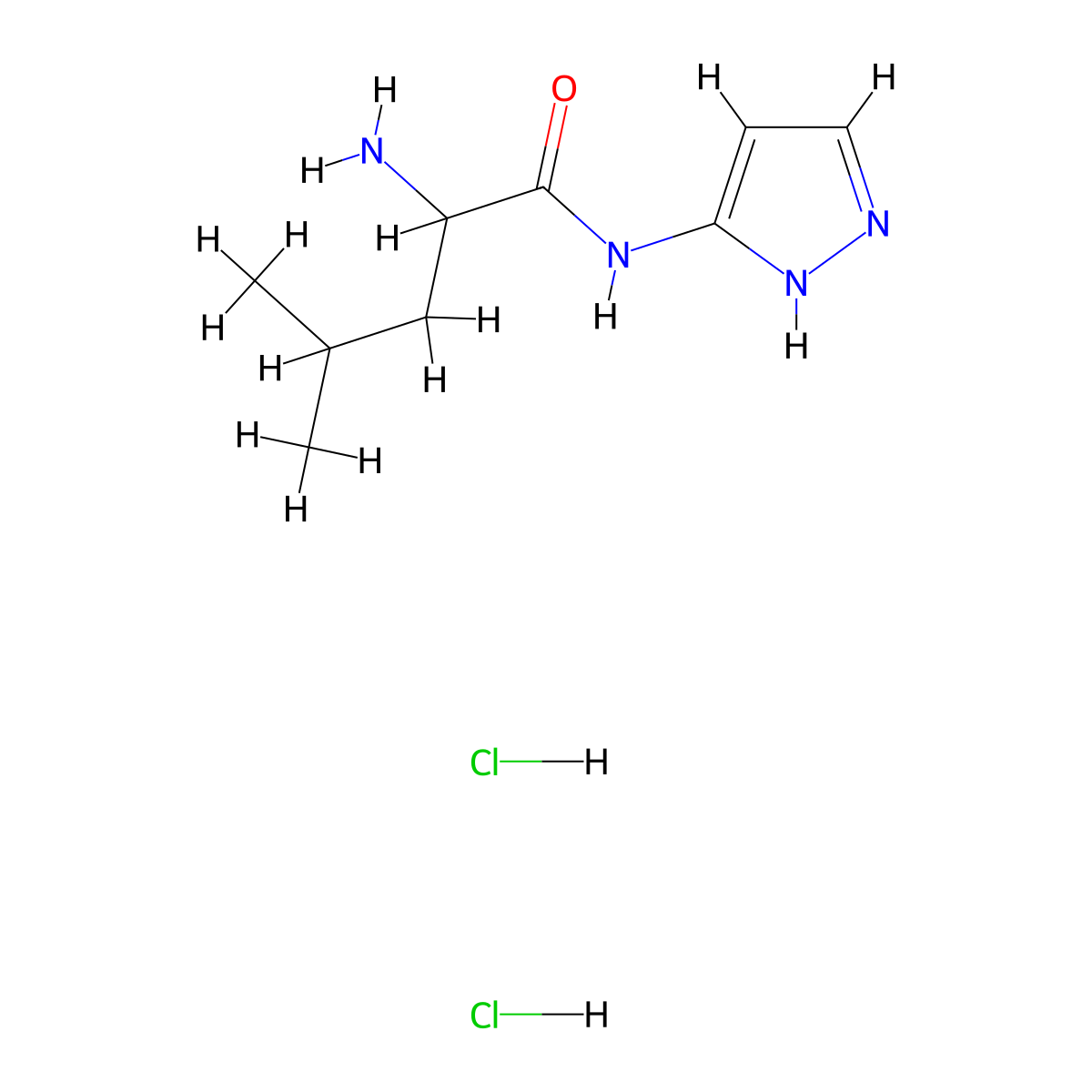 2-amino-4-methyl-N-(1H-pyrazol-3-yl)pentanamide dihydrochloride molecular structure, CAS 1258639-42-7