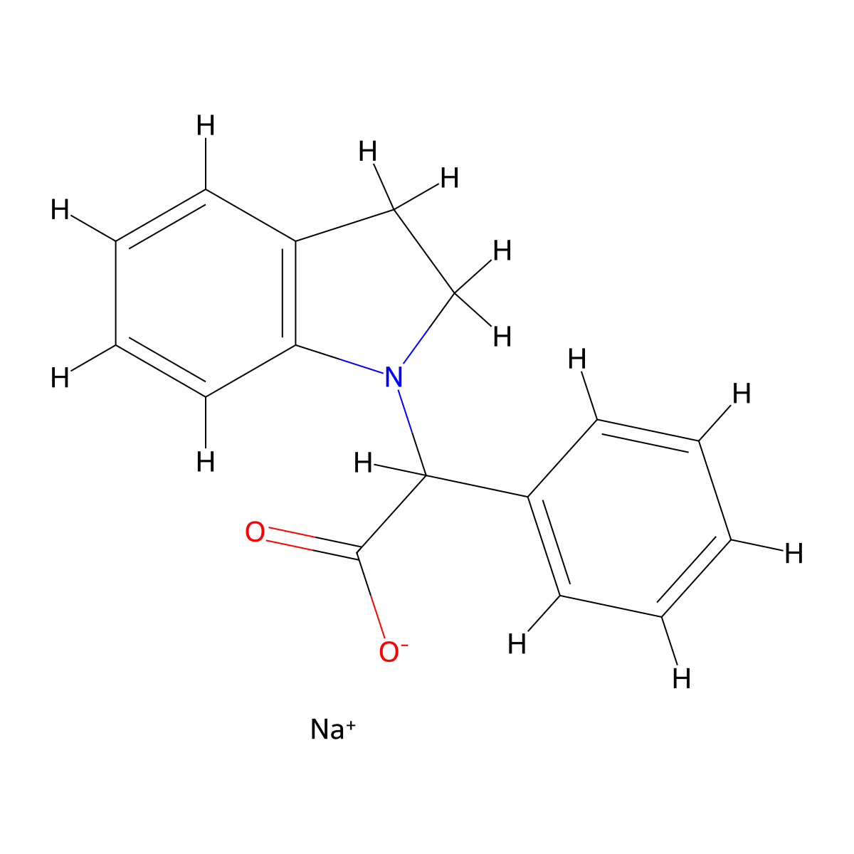 sodium 2-(2,3-dihydro-1H-indol-1-yl)-2-phenylacetate molecular structure, CAS 1258639-43-8