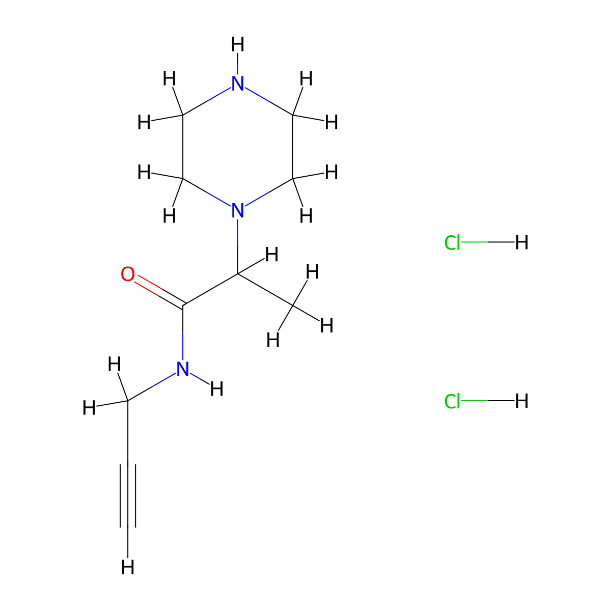 2-(piperazin-1-yl)-N-(prop-2-yn-1-yl)propanamide dihydrochloride molecular structure, CAS 1258639-54-1