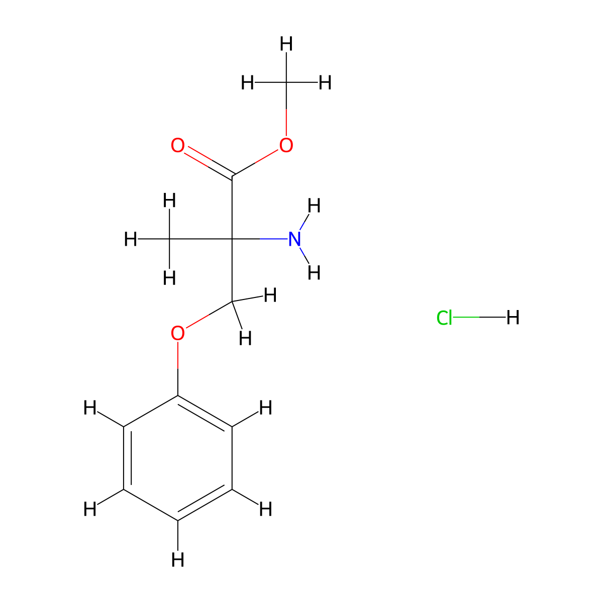 Methyl 2-amino-2-methyl-3-phenoxypropanoate hydrochloride molecular structure, CAS 1258639-58-5