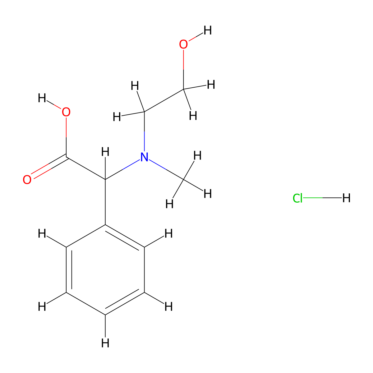 2-[(2-Hydroxyethyl)(methyl)amino]-2-phenylacetic acid hydrochloride molecular structure, CAS 1258639-60-9