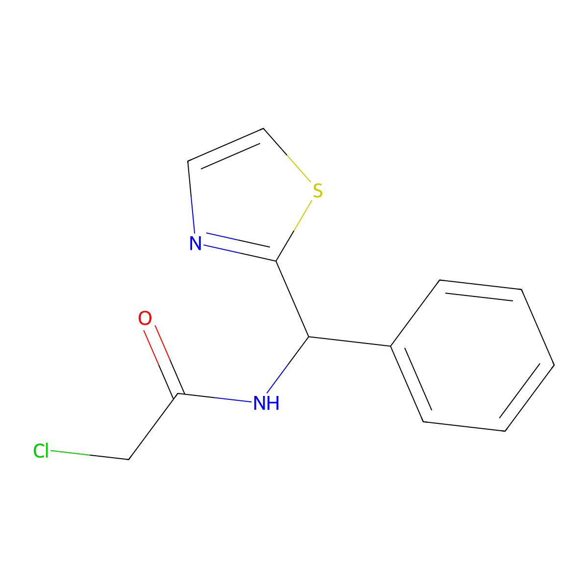 2-chloro-N-[phenyl(1,3-thiazol-2-yl)methyl]acetamide molecular structure, CAS 1258639-64-3