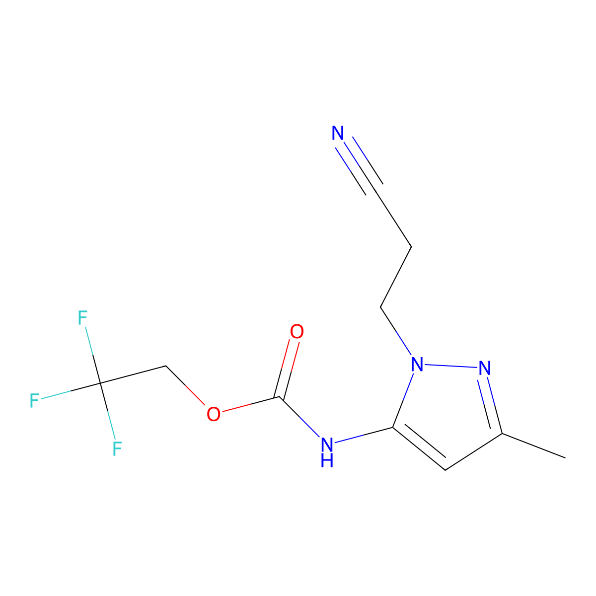 2,2,2-trifluoroethyl N-[1-(2-cyanoethyl)-3-methyl-1H-pyrazol-5-yl]carbamate molecular structure, CAS 1258639-78-9