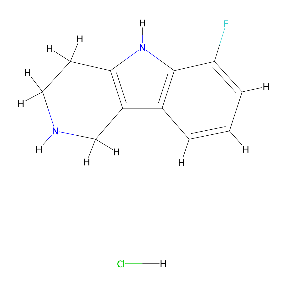 6-fluoro-1H,2H,3H,4H,5H-pyrido[4,3-b]indole hydrochloride molecular structure, CAS 1258639-83-6
