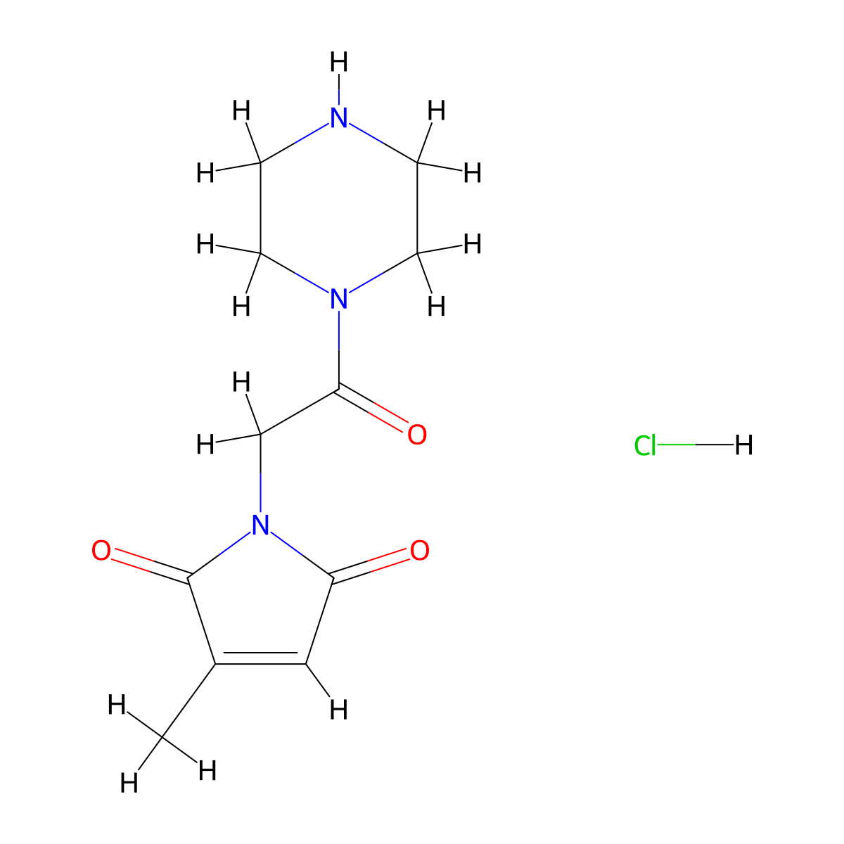 3-methyl-1-[2-oxo-2-(piperazin-1-yl)ethyl]-2,5-dihydro-1H-pyrrole-2,5-dione hydrochloride molecular structure, CAS 1258639-85-8