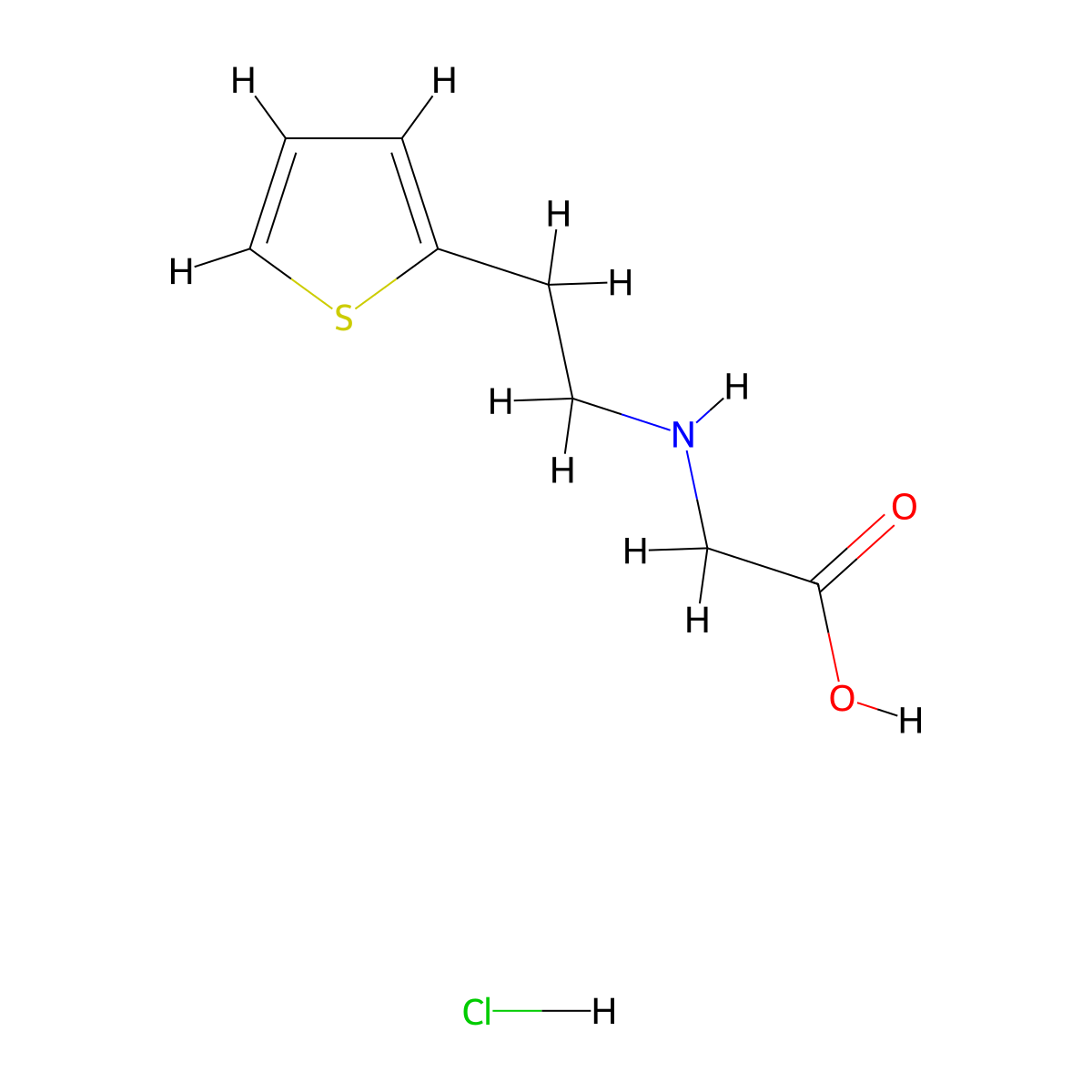 2-((2-(Thiophen-2-yl)ethyl)amino)acetic acid hydrochloride molecular structure, CAS 1258640-11-7