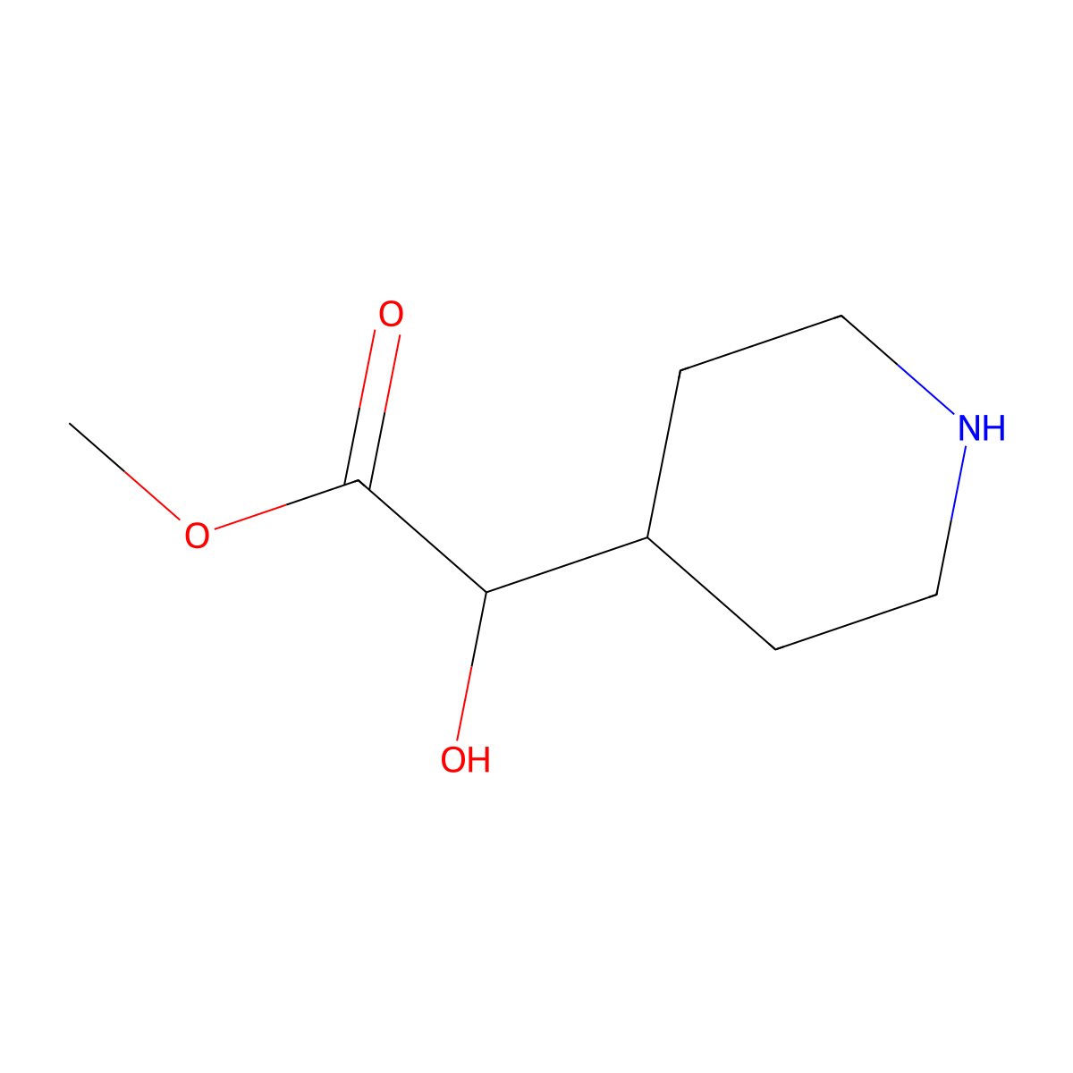 Methyl 2-hydroxy-2-(piperidin-4-yl)acetate molecular structure, CAS 1258640-13-9