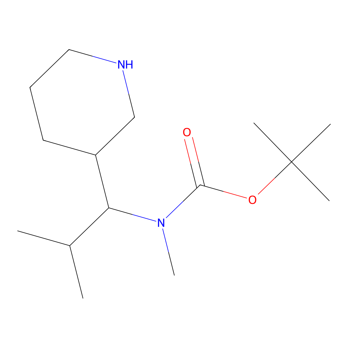 tert-butyl N-methyl-N-[2-methyl-1-(piperidin-3-yl)propyl]carbamate molecular structure, CAS 1258640-25-3
