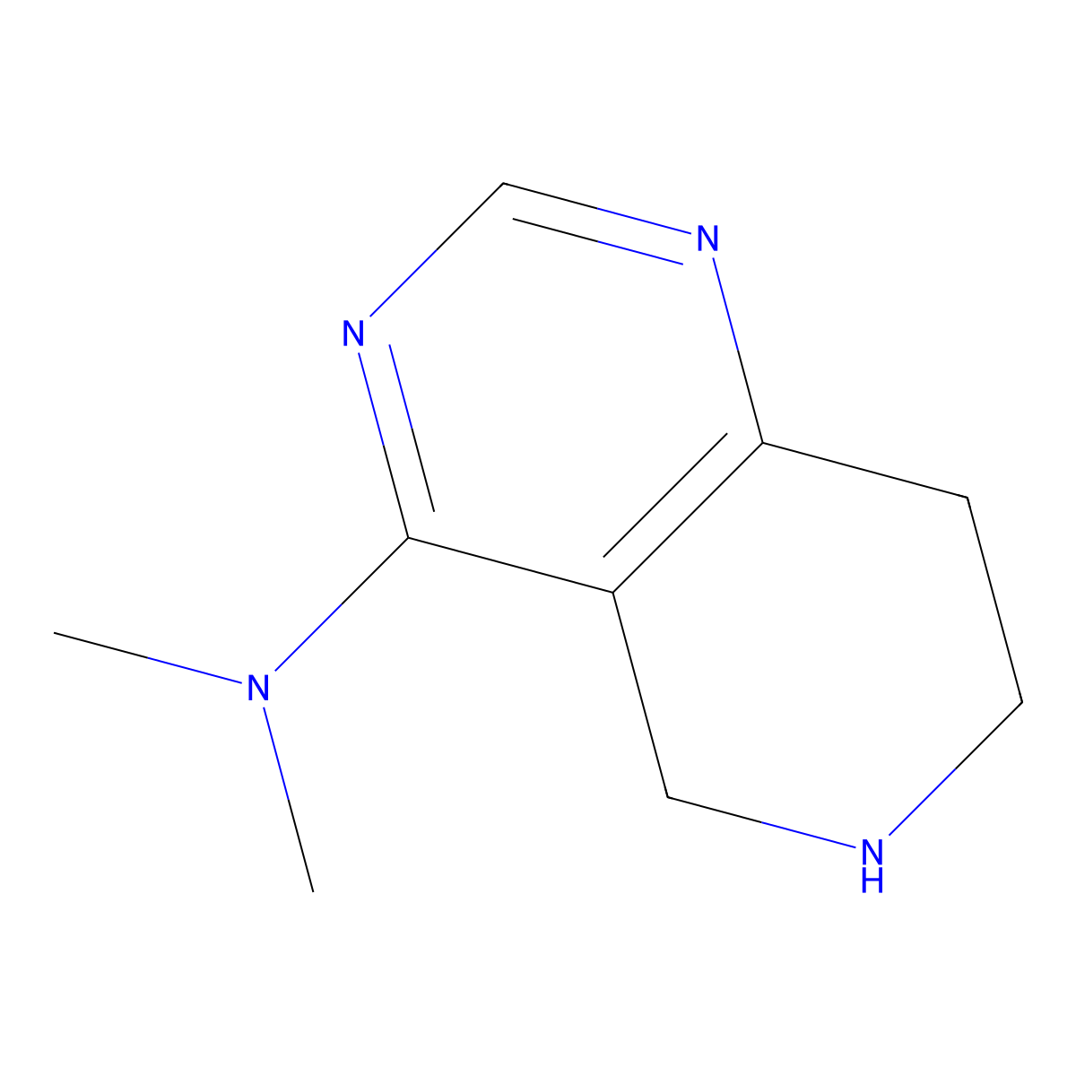 N,N-dimethyl-5H,6H,7H,8H-pyrido(4,3-d)pyrimidin-4-amine molecular structure, CAS 1258640-33-3