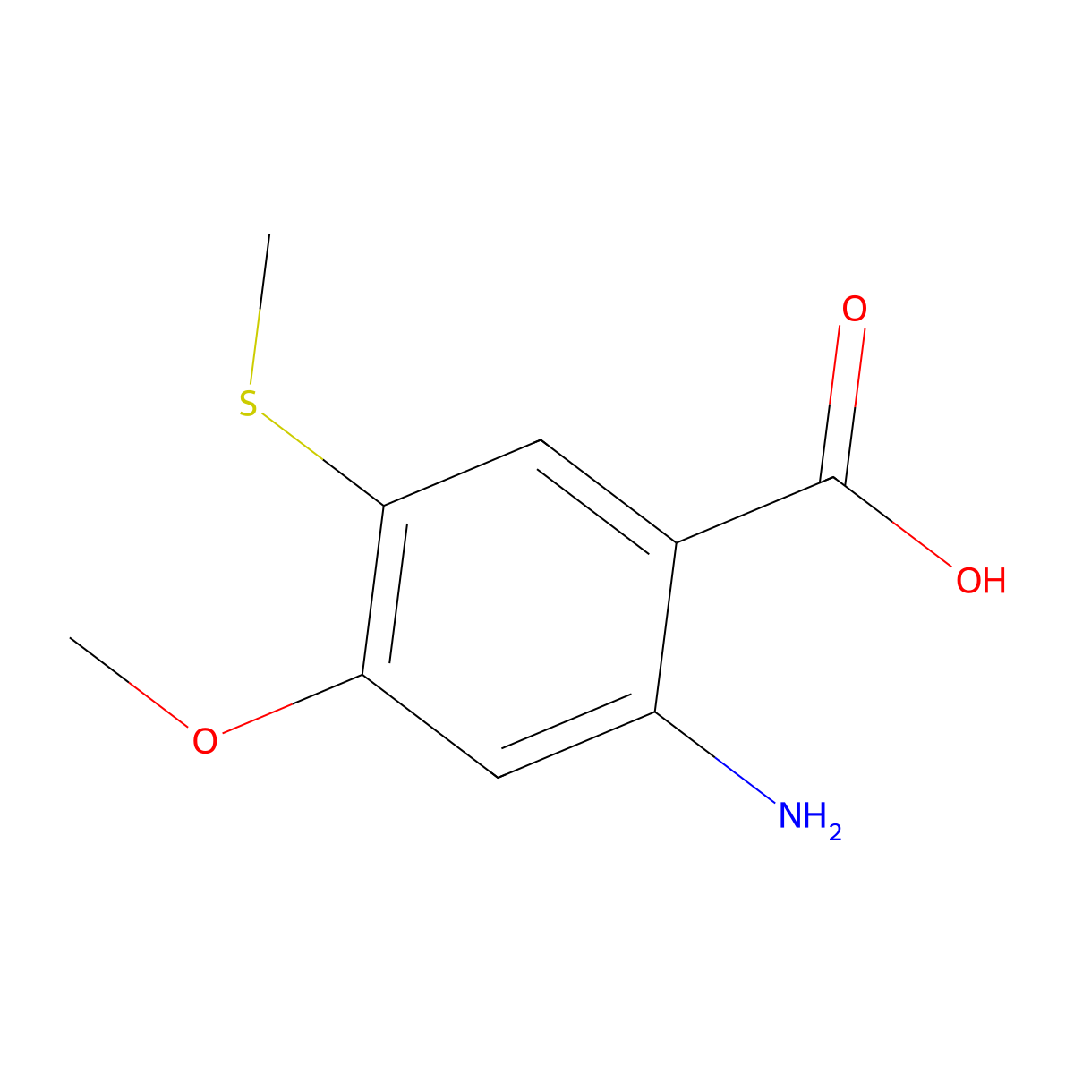 2-Amino-4-methoxy-5-(methylsulfanyl)benzoic acid molecular structure, CAS 1258640-52-6