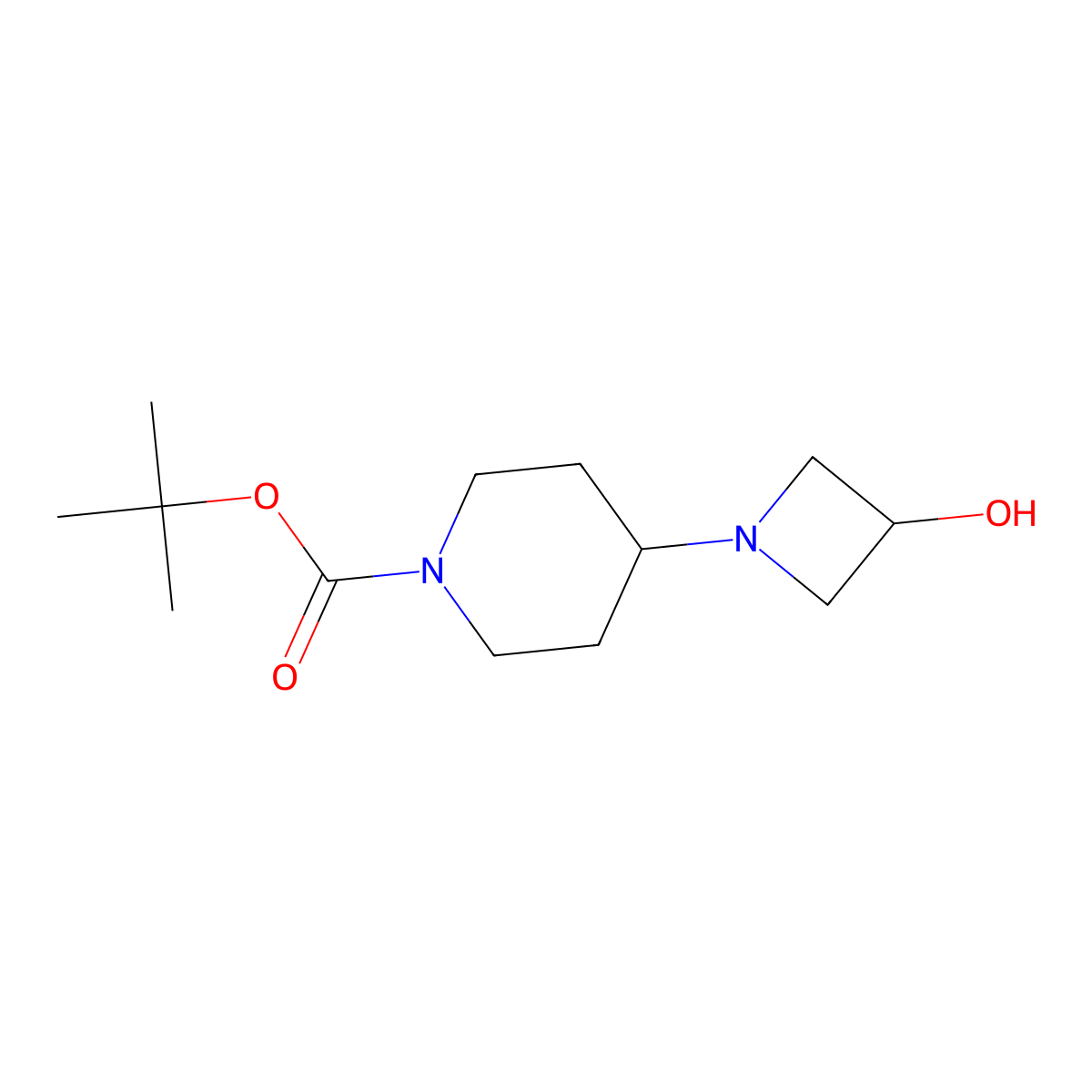 Tert-butyl 4-(3-hydroxyazetidin-1-yl)piperidine-1-carboxylate molecular structure, CAS 1258640-55-9