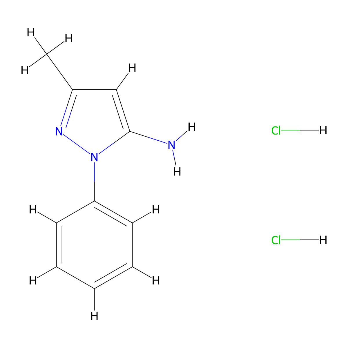3-methyl-1-phenyl-1H-pyrazol-5-amine dihydrochloride molecular structure, CAS 1258640-58-2