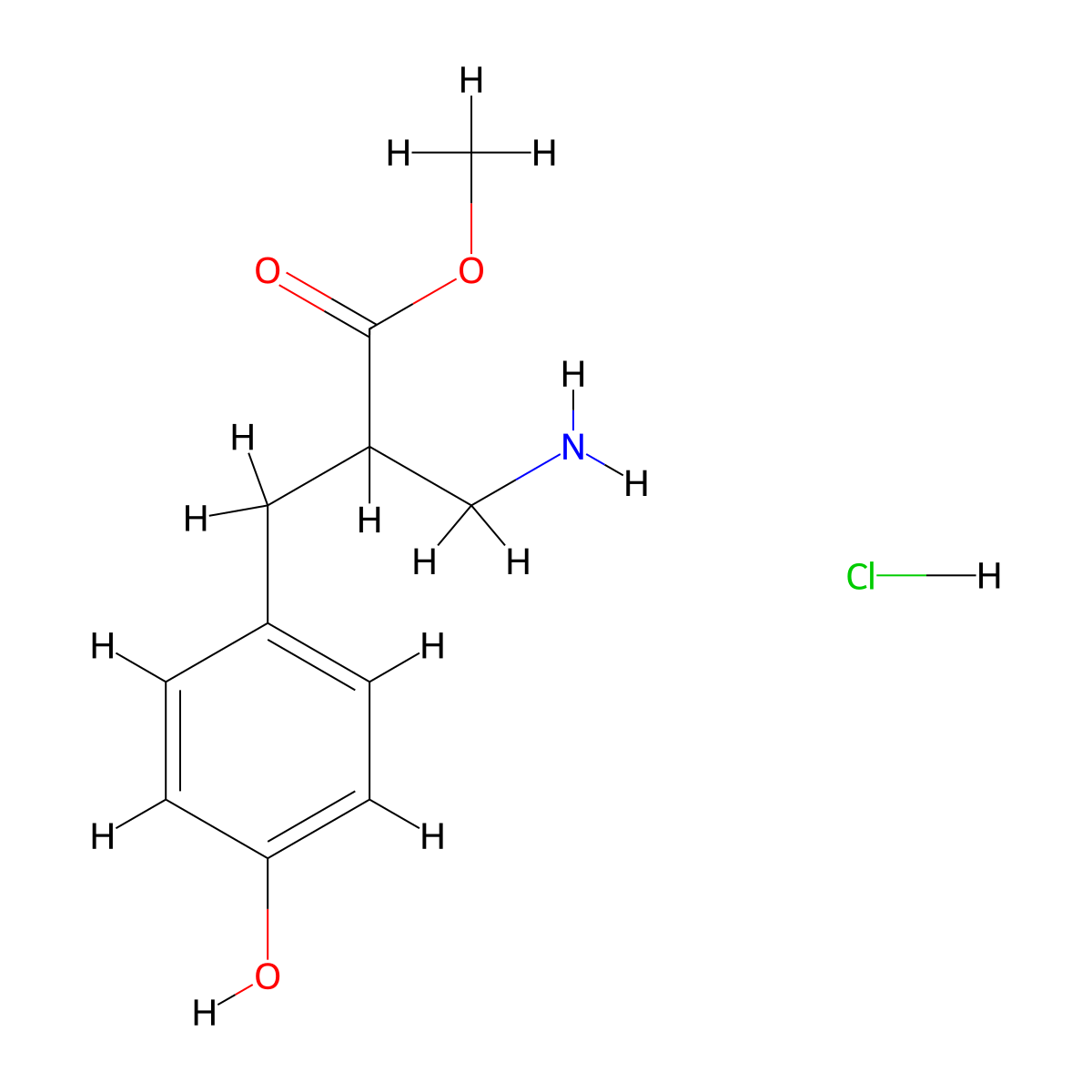 Methyl 3-amino-2-((4-hydroxyphenyl)methyl)propanoate hydrochloride molecular structure, CAS 1258640-66-2