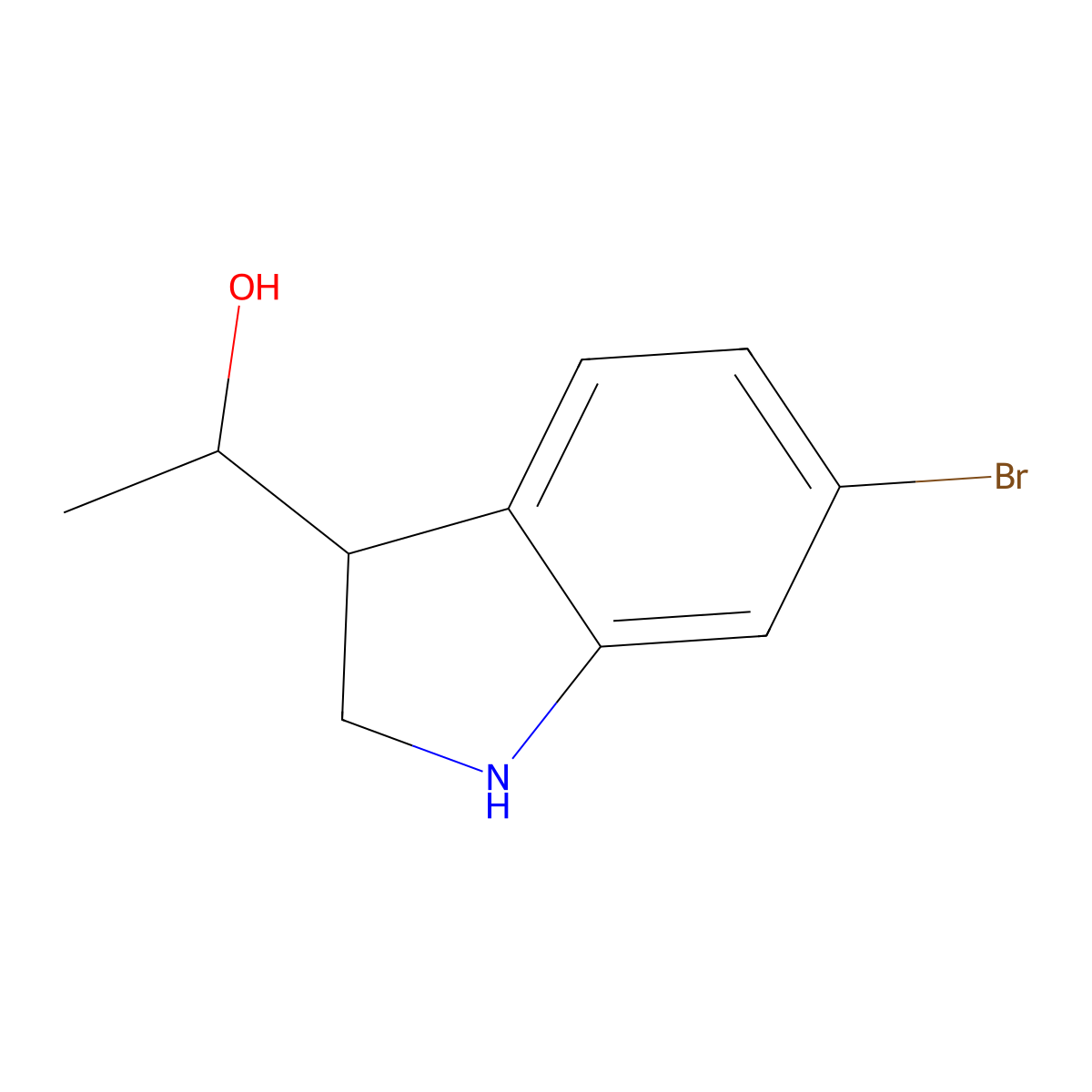 1-(6-bromo-2,3-dihydro-1H-indol-3-yl)ethan-1-ol molecular structure, CAS 1258640-73-1