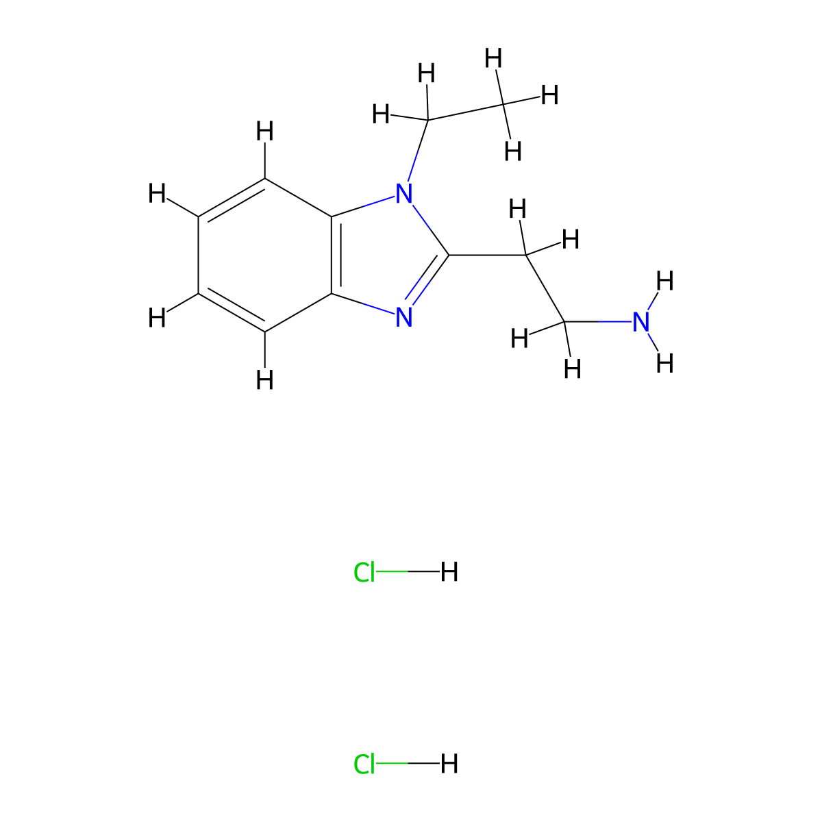 2-(1-ethyl-1H-1,3-benzodiazol-2-yl)ethan-1-amine dihydrochloride molecular structure, CAS 1258640-90-2
