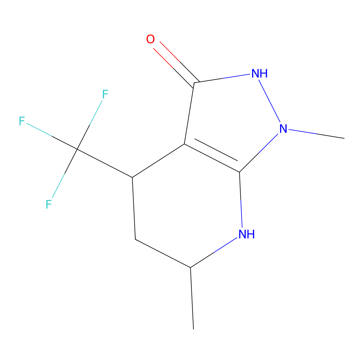 1,6-dimethyl-4-(trifluoromethyl)-1H,2H,3H,4H,5H,6H,7H-pyrazolo[3,4-b]pyridin-3-one molecular structure, CAS 1258641-11-0