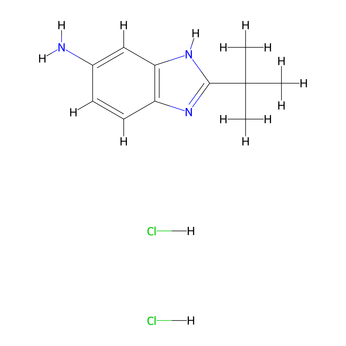 2-tert-butyl-1H-1,3-benzodiazol-5-amine dihydrochloride molecular structure, CAS 1258641-23-4