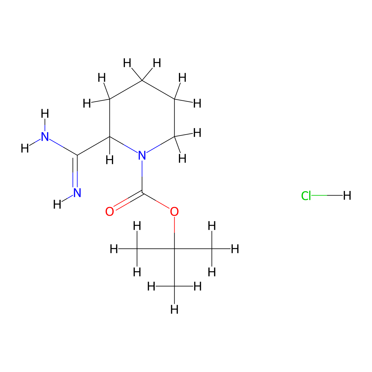 Tert-butyl 2-carbamimidoylpiperidine-1-carboxylate hydrochloride molecular structure, CAS 1258641-32-5