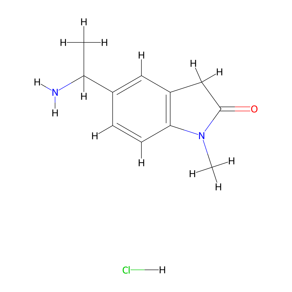 5-(1-aminoethyl)-1-methyl-2,3-dihydro-1H-indol-2-one hydrochloride molecular structure, CAS 1258641-37-0
