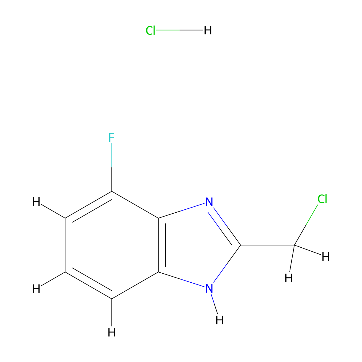 2-(chloromethyl)-4-fluoro-1H-1,3-benzodiazole hydrochloride molecular structure, CAS 1258649-53-4