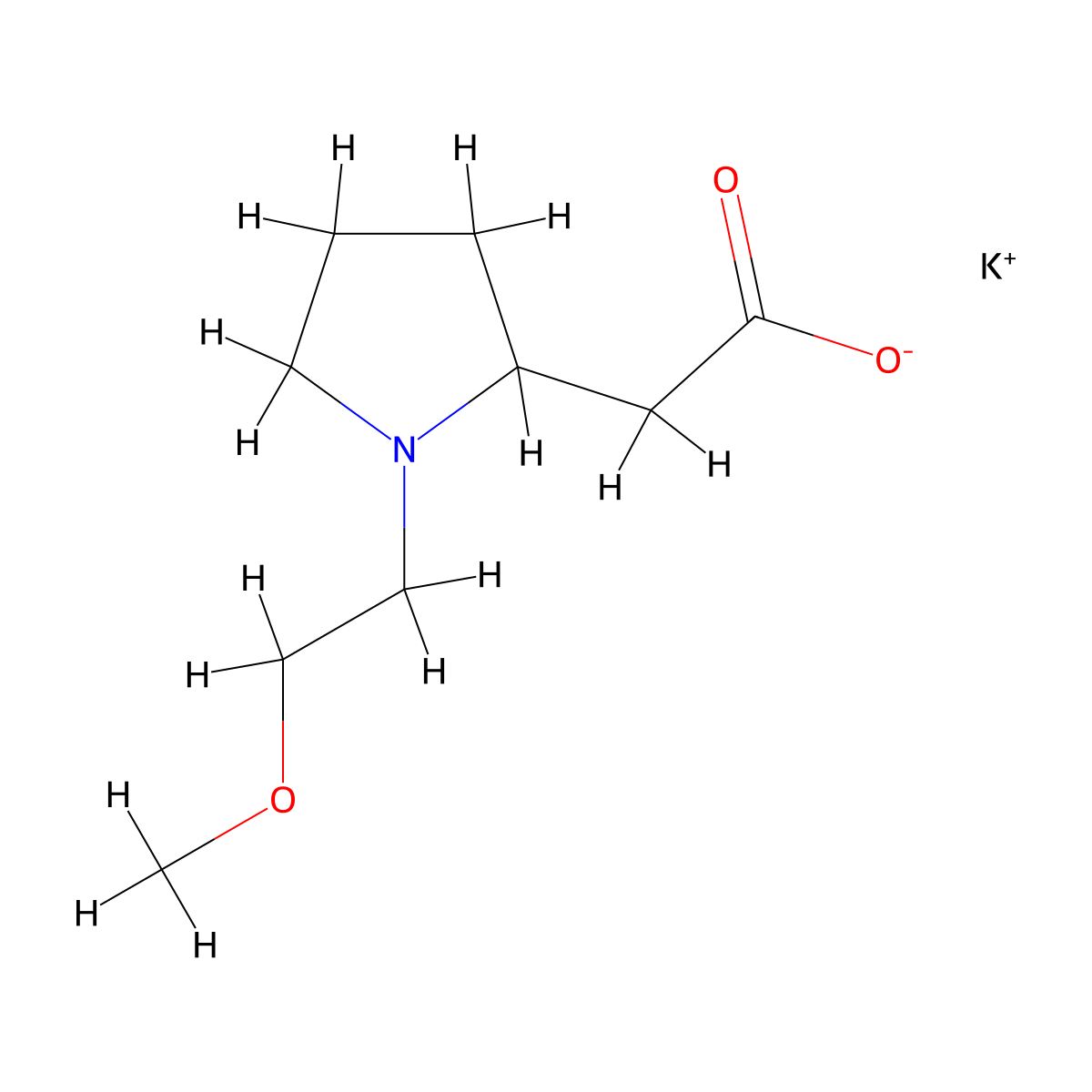 Potassium 2-[1-(2-methoxyethyl)pyrrolidin-2-yl]acetate molecular structure, CAS 1258649-58-9
