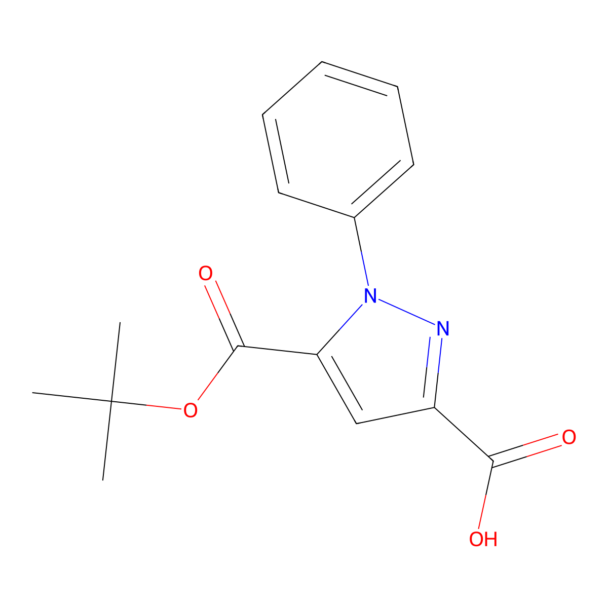 5-[(tert-butoxy)carbonyl]-1-phenyl-1H-pyrazole-3-carboxylic acid molecular structure, CAS 1258649-71-6