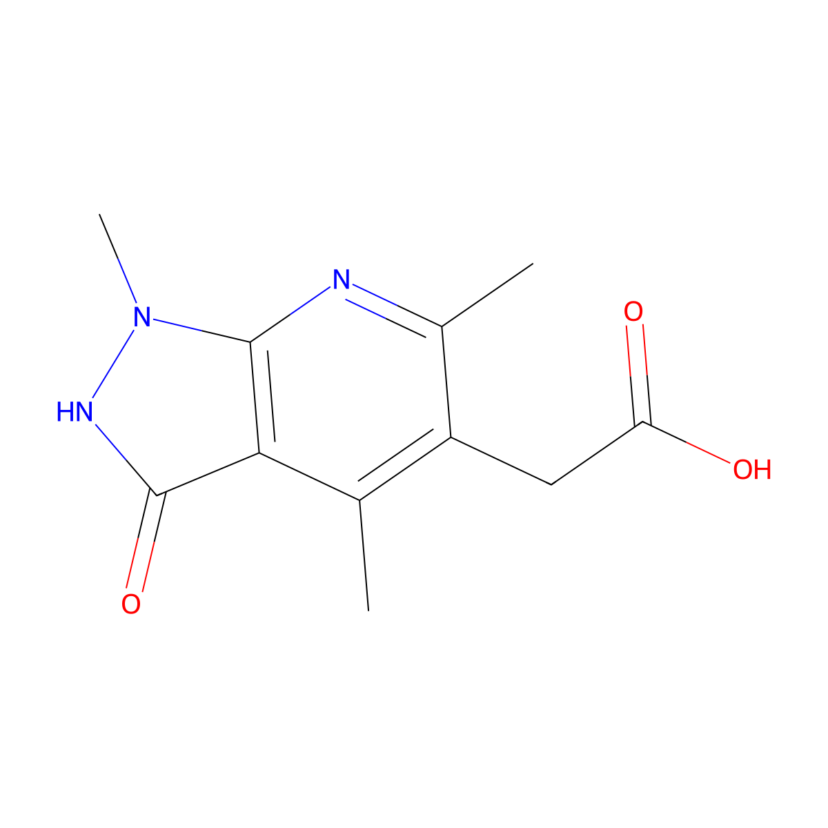 2-(1,4,6-trimethyl-3-oxo-1H,2H,3H-pyrazolo(3,4-b)pyridin-5-yl)acetic acid molecular structure, CAS 1258649-79-4