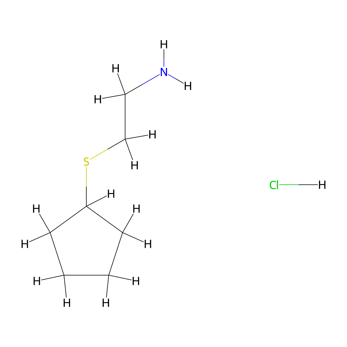2-(Cyclopentylsulfanyl)ethan-1-amine hydrochloride molecular structure, CAS 1258649-87-4