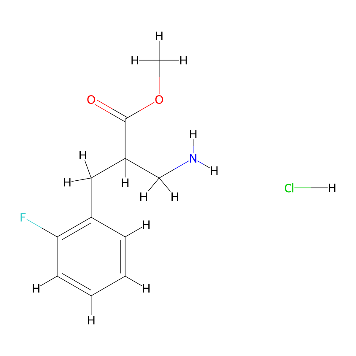 Methyl 3-amino-2-((2-fluorophenyl)methyl)propanoate hydrochloride molecular structure, CAS 1258650-19-9